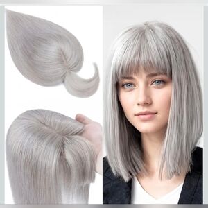 SEGO 100% Real Human Hair Toppers, with Air Bangs, Silk Base 150% Density, Clip